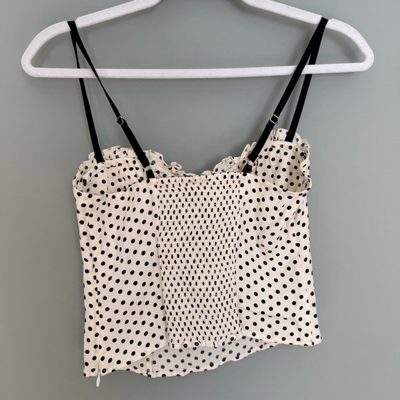Reformation "Andrea" Eclipse Polka Dot Sweetheart Tie Cami Spaghetti Strap Top - Picture 8 of 14